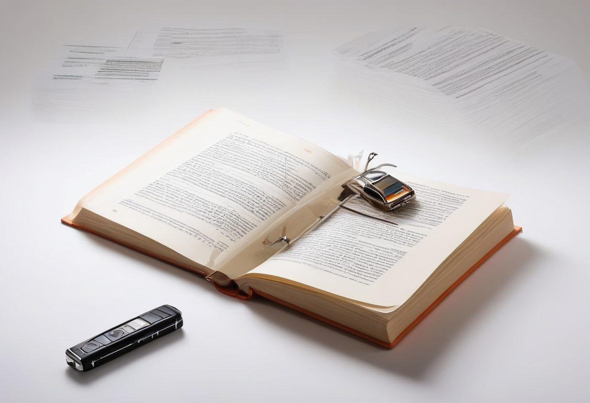 An open book with glowing auto insurance documents and keys floating above it, symbolizing knowledge and unlocking secrets. A diverse group of aspiring insurance professionals in the background, engaged in learning. Bright light illuminating the scene to signify enlightenment and discovery. super-realistic. vibrant colors. white background.